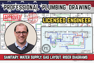 design plumbing drawings, sanitary, water supply, gas layout and riser diagrams