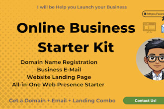 register domain name, business email, website landing page