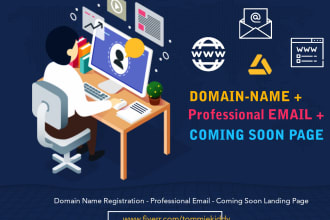 register domain name, business email, website landing page