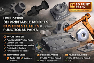 design 3d printable models, custom stl file and functional parts