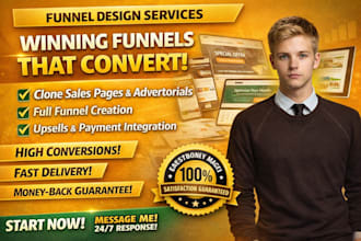clone funnelish advertorial, sales page, and high converting funnel design
