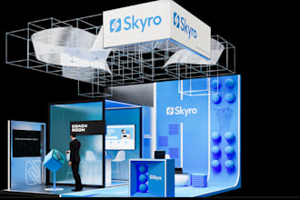renovate exhibition hall planning, trade booth design,photorealistic kiosk stand