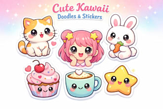 draw cute kawaii doodles and custom stickers illustrations