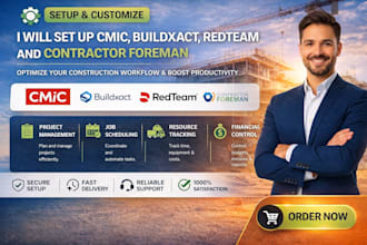 set up cmic, buildxact, redteam, and contractor foreman for your business