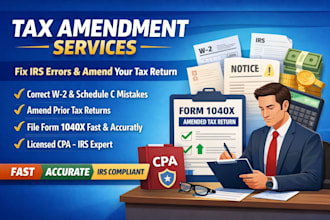 fix irs tax errors, amend schedule c and w2, file 1040x fast