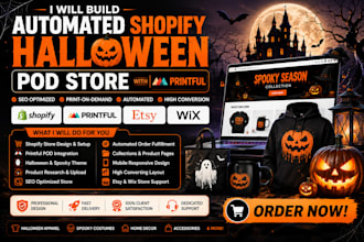 automated shopify etsy wix halloween spooky costume seo store pod printiful