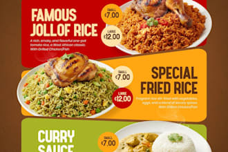 design eyecatching editable restaurant menu or food menu
