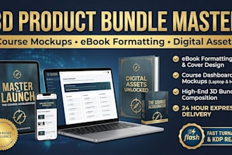 do ebook formatting, 3d ecover bundle, product bundle mockup, course mockup