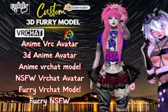 do custom 3d furry vtuber model, anime nsfw, vrchat avatar for pc and quest