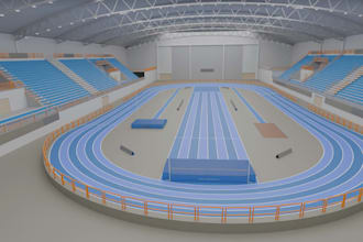 optimize 3d indoor track planning,field arena, courts layout, golf sport stadium