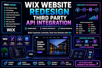 build wix website redesign third party API integration custom wix  velo code