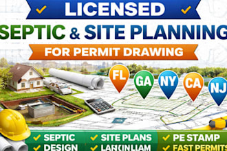 license tx, fl, ga, ny, ca, nj septic and site planning for permit drawing