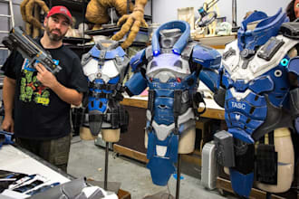 design futuristic cosplay armor, sci fi props and tactical costume for events