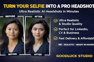 create ultra realistic ai headshots for linkedin, CV, business and social media