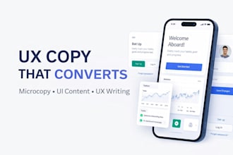 write UX writing, UX copy, microcopy and UI content for apps and websites apps