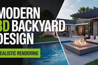 modern 3d backyard  design patio, pool, pergola landscape plan