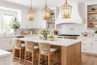 design modern kitchen interior with 3d rendering and cabinets