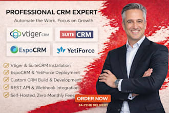 setup vtiger, suitecrm, espocrm, dolibarr, gohighlevel, odoo crm, bitrix24