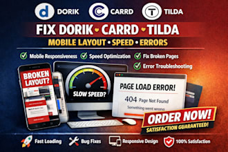fix wix dorik carrd tilda duda zyro podia mobile layout speed broken page errors