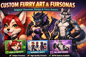 draw furry art, furry oc, fursona, anthro, reference sheet , avatar, sfw, nsfw