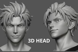 sculpt 3d anime character head, 3d head, scale size head for 3d stl file print