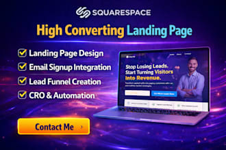 build squarespace landing page set up email signup forms, lead generation funnel