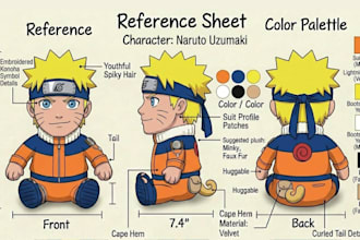 draw custom plush reference sheet teck pack stuffed animal character ych concept