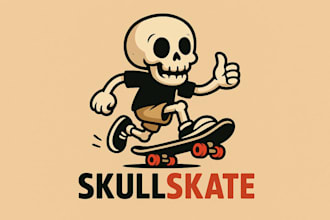 give mascot, skull, skate and cartoon character logo with original concept