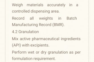 write pharmaceutical sops, gmp documents and QA qc files