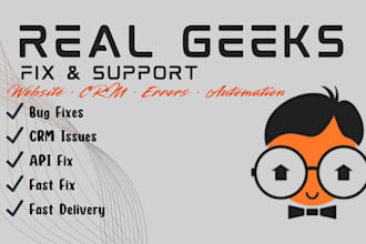 fix real geeks website, CRM issues, integrations, bugs and errors