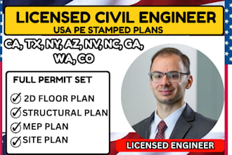 ca, nc, review, draw architectural permit ready plans,pe stamp,licensed engineer
