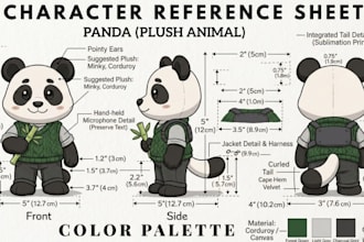 provide breakdown for custom plushie reference sheet ych stufed animal character