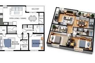 do architectural 2d floor plan, 3d floor plan, blueprint and house plan
