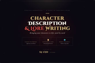 write detailed character descriptions and lore for you