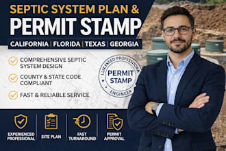 design septic system plan permit stamp for california florida texas georgia