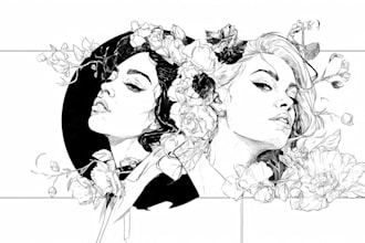 create custom black and white line art illustration