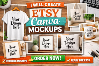 design etsy digital mockup, canva mockup template and etsy canva product listing