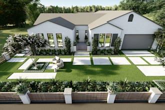 creative 3d or 2d landscape hardscape design, render garden, patio, backyard