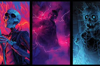 create detailed dark art illustrations for bands and merch