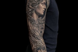 be custom realistic full sleeve tattoo art and illustration