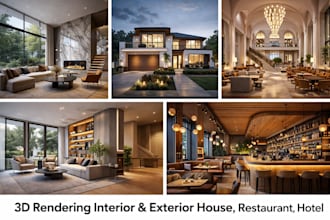 do 3d rendering interior exterior house restaurant hotel