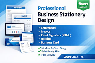 design letterhead, invoice, htmlemail signature receipt , create business card