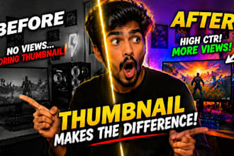 design eye catching youtube thumbnails for gaming and reaction videos