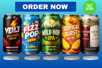 design beverage can packaging, energy drink, soft drink, craft beer, juice label