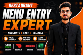 do restaurant menus data entry for ubereats, doordash and grubhub and excel csv