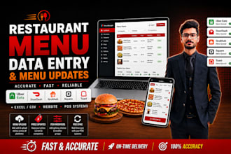 do restaurant menu data entry for ubereats, doordash and grubhub and excel csv