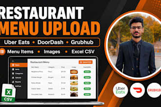 do restaurant menu data entry for ubereats, doordash and grubhub and excel csv
