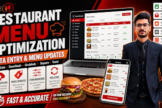 do restaurant menu data entry for ubereats, doordash and grubhub and excel csv