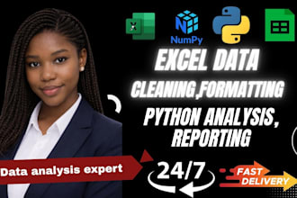 excel data cleaning, formatting, data analysis python, analysis, reporting