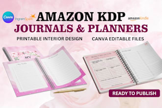 design printable interior, amazon KDP journal, planner workbook canva formatting